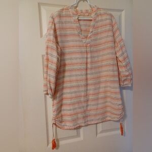 Fresh Produce Womens Size M/L Cotton Coral. Punk & Lavender Striped rushed top